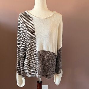 Colorblock Cream and Brown Women's Sweater